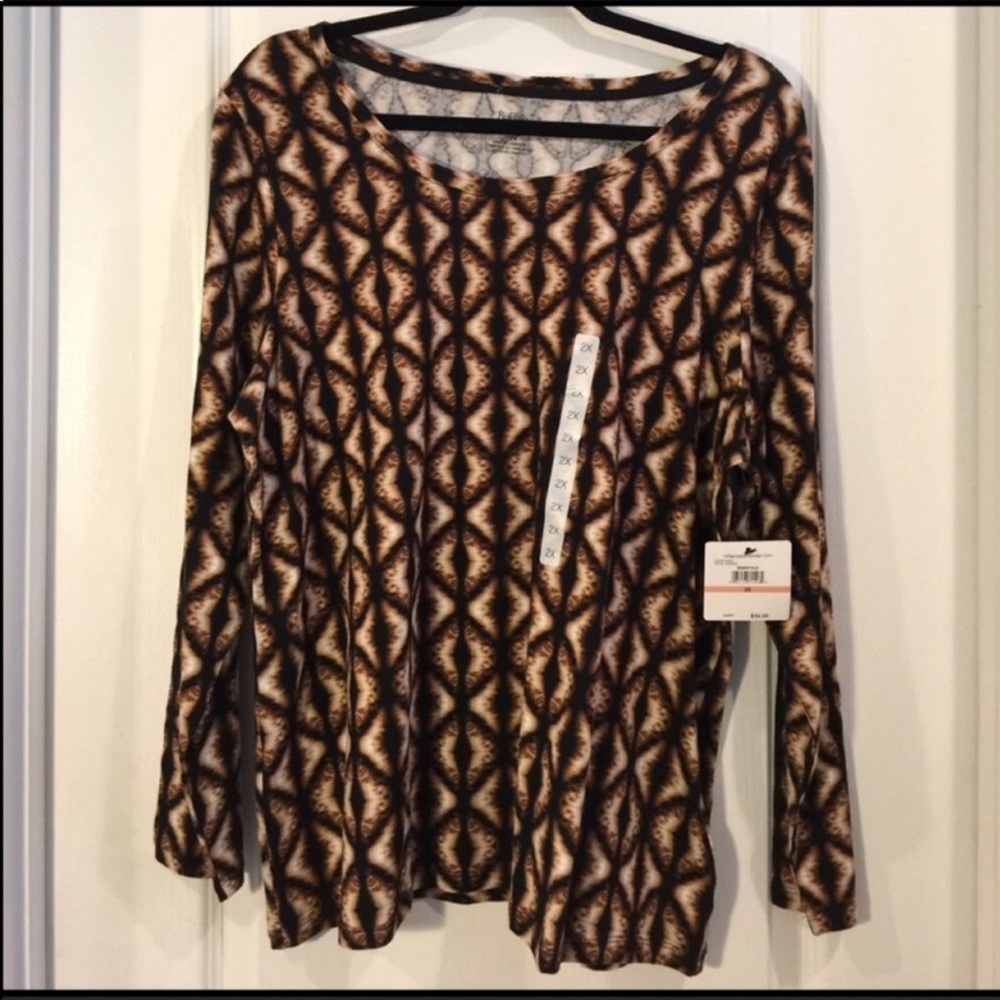 Rafaella long sleeve top Black & Brown pat…
